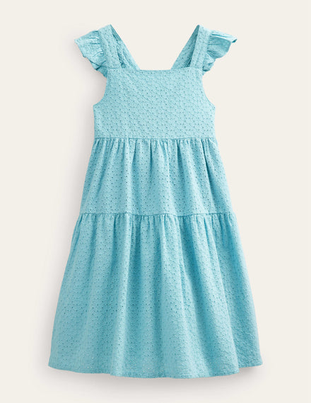 All Over Broderie Dress-Aqua Sea