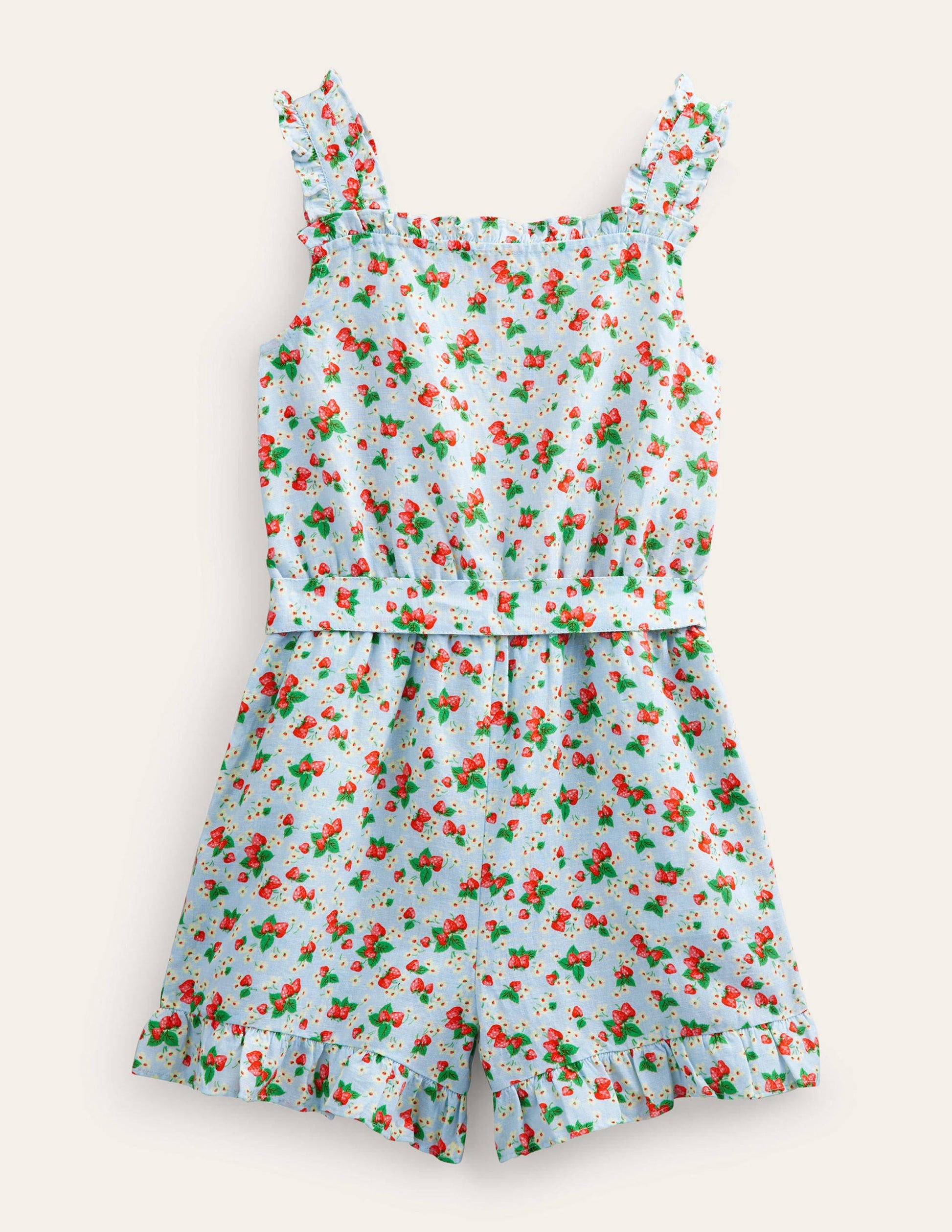 Linen-Cotton Ruffle Playsuit-Surf Strawberry Ditsy-2