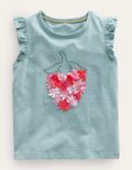 Embroidered Flutter Top-Tourmaline Blue Strawberry