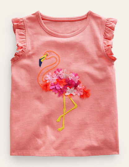 Embroidered Flutter Top-Peach Sorbet Flamingo-2