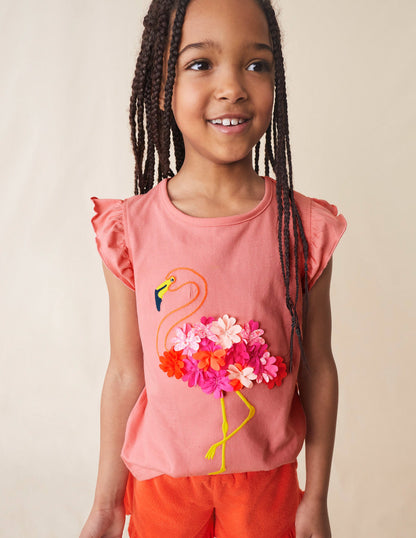 Embroidered Flutter Top-Peach Sorbet Flamingo-1