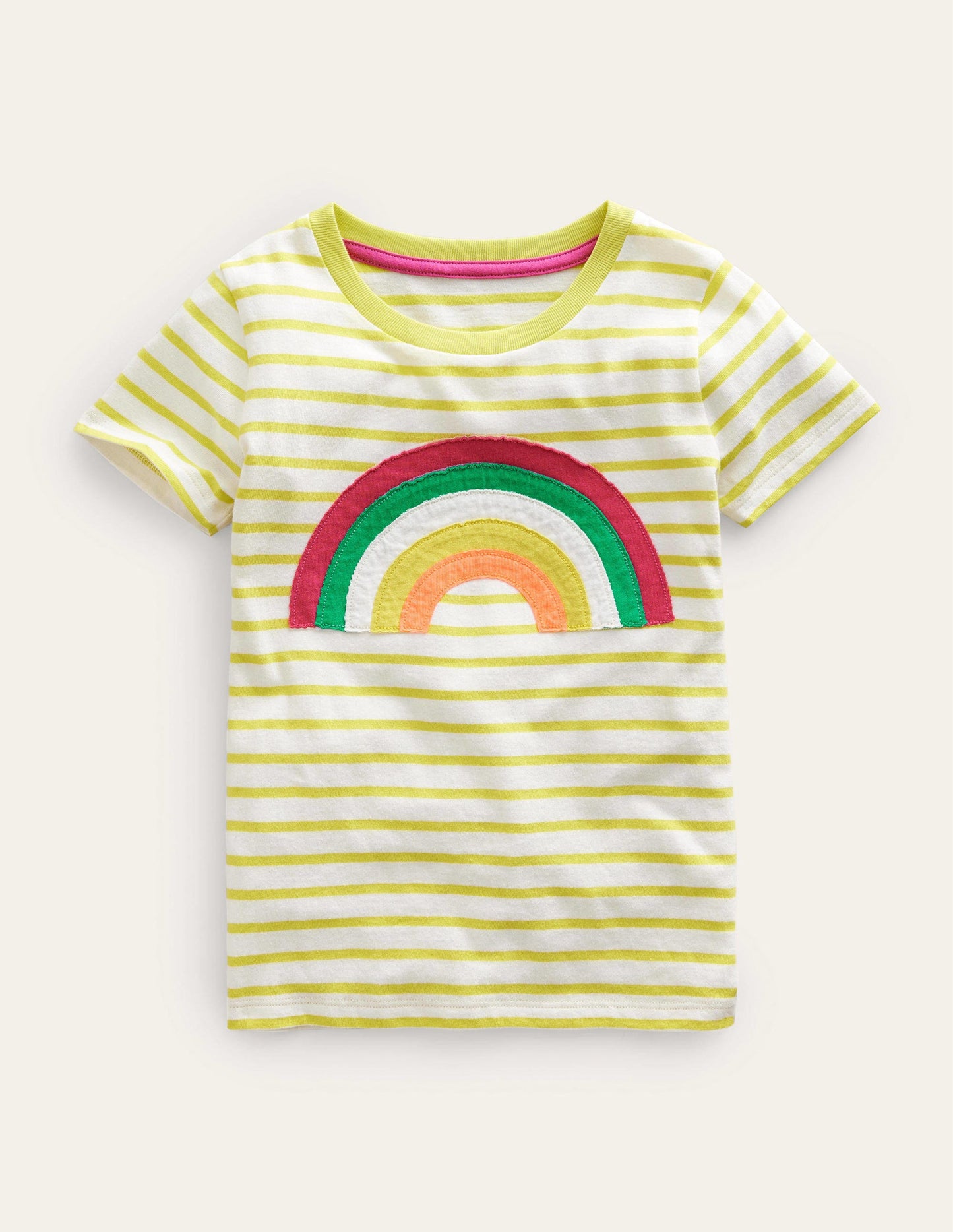 Appliqué Rainbow T-shirt-Gooseberry Yellow/Ivory