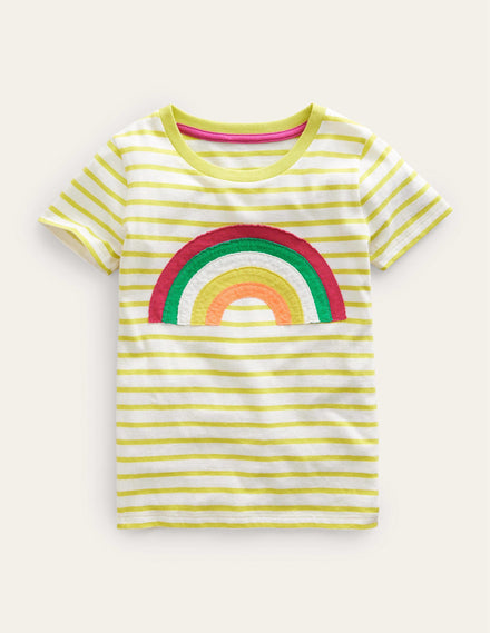 Appliqué Rainbow T-shirt-Gooseberry Yellow/Ivory