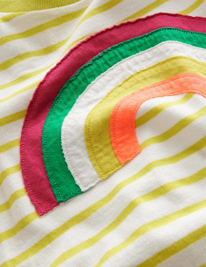 Appliqué Rainbow T-shirt-Gooseberry Yellow/Ivory-3