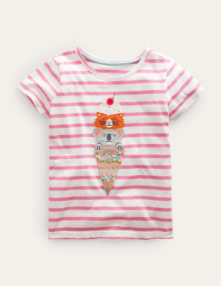Appliqué T-Shirt-Azalea Pink/Ivory Icecream