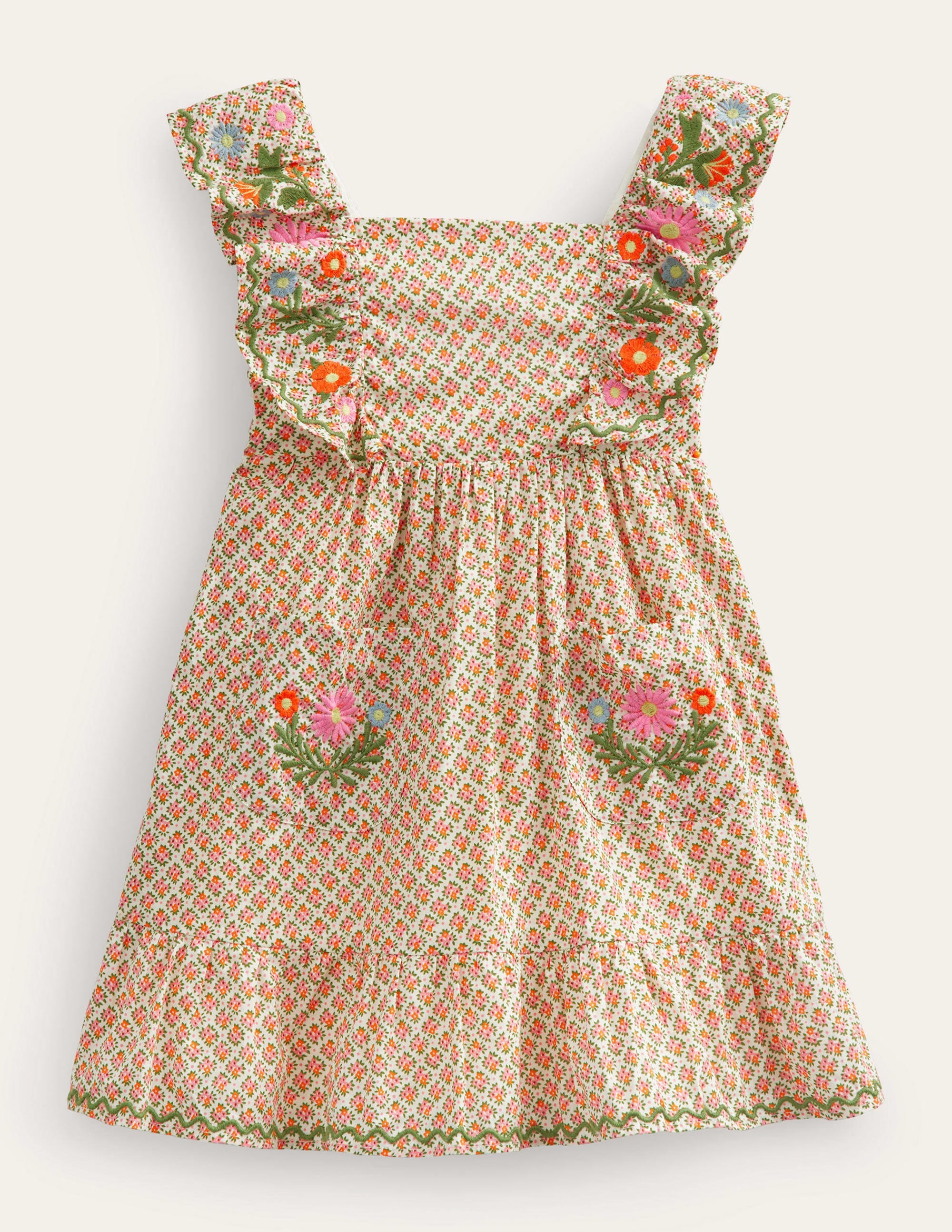 Embroidered Pinafore Dress-Vanilla Pod Flower - Image 1
