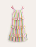 Tiered Ruffle Maxi Dress-Rainbow Gradient Stripe