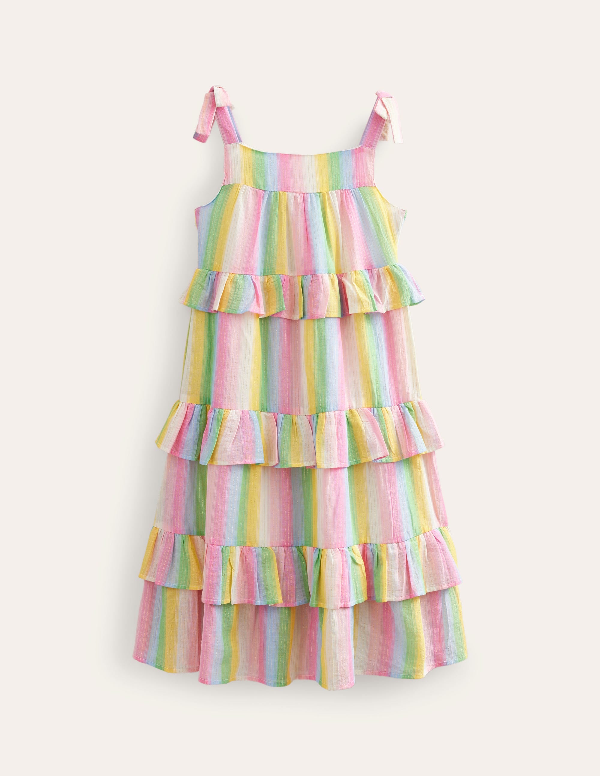 Tiered Ruffle Maxi Dress-Rainbow Gradient Stripe - Image 2