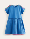 Woven Mix Texture Dress-Elizabethan Blue