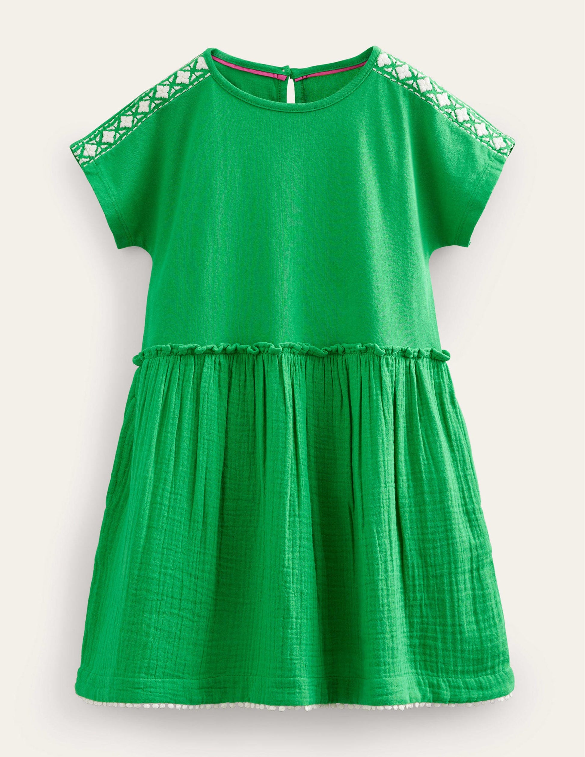 Woven Mix Texture Dress-Bright Green-1