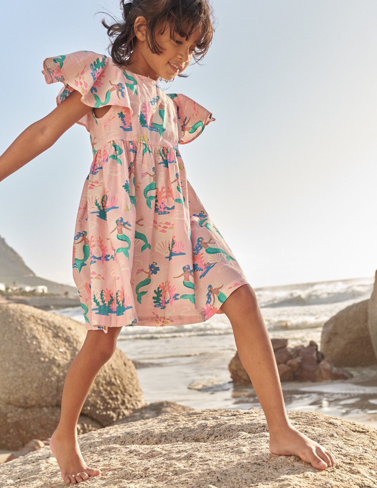 Flutter-Sleeve Printed Dress-Pink Magical Mermaid Ombre - Image 4