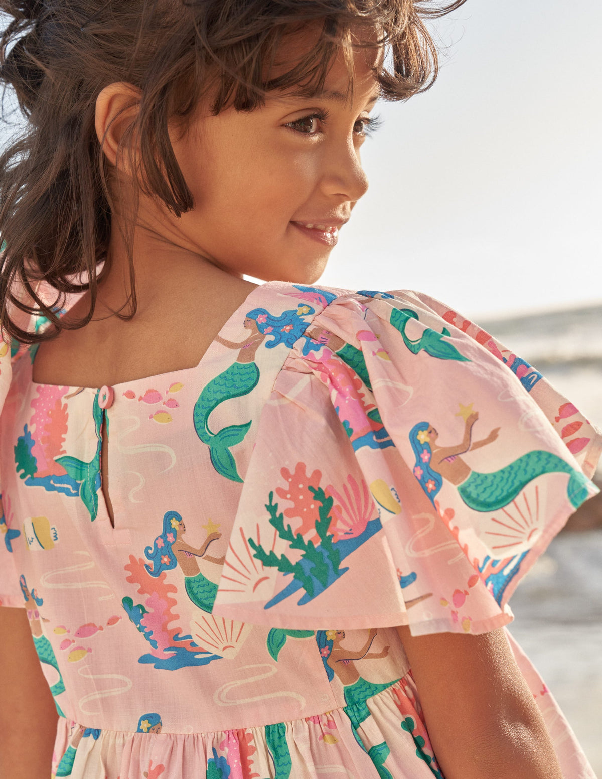 Flutter-Sleeve Printed Dress-Pink Magical Mermaid Ombre-5