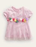 Tulle Flutter Appliqué T-shirt-French Pink