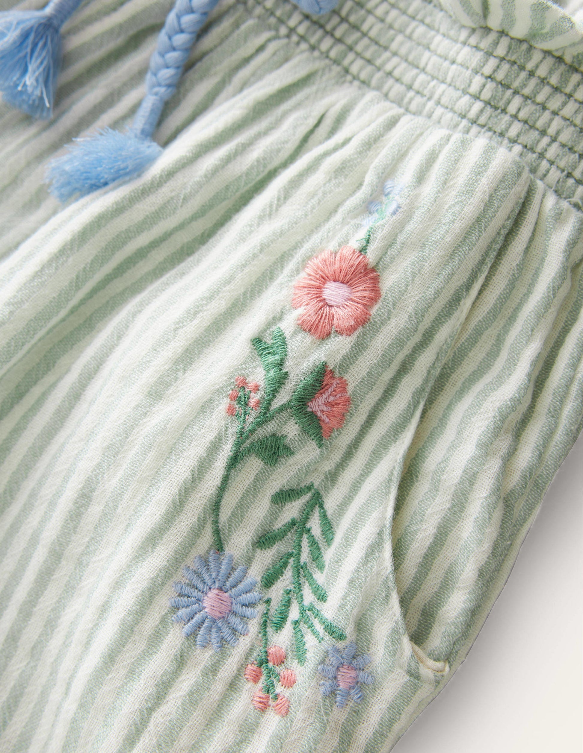 Embroidered Balloon Trousers-Green Embroidered Ticking-3