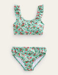 Tie Back Frilly Bikini-Aqua Sea Strawberry Ditsy