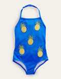 Appliqué Fruit Swimsuit-Cabana Blue
