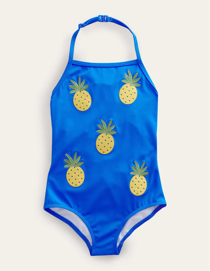 Appliqué Fruit Swimsuit-Cabana Blue-1