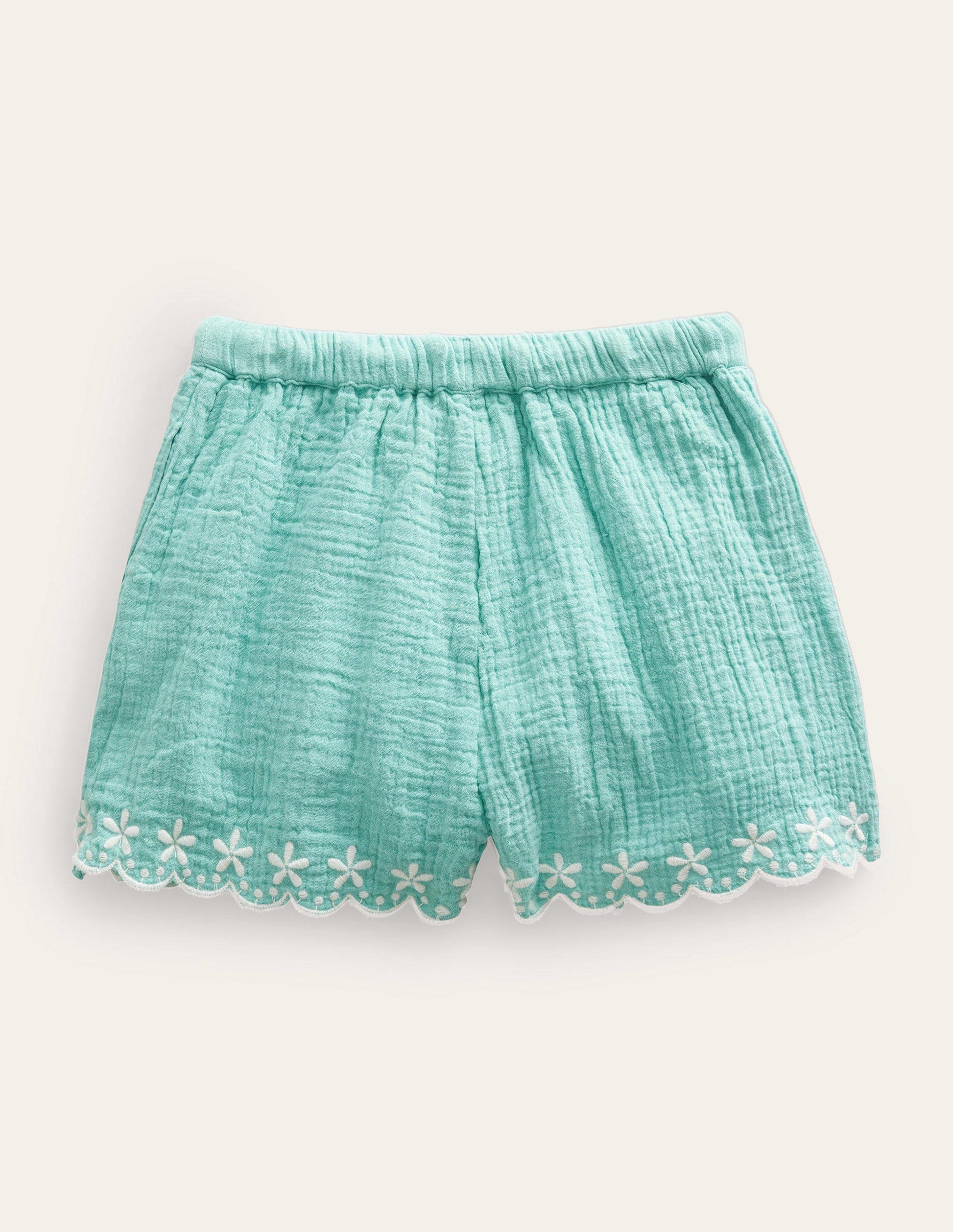 Embroidered Hem Shorts-Aqua Sea-2
