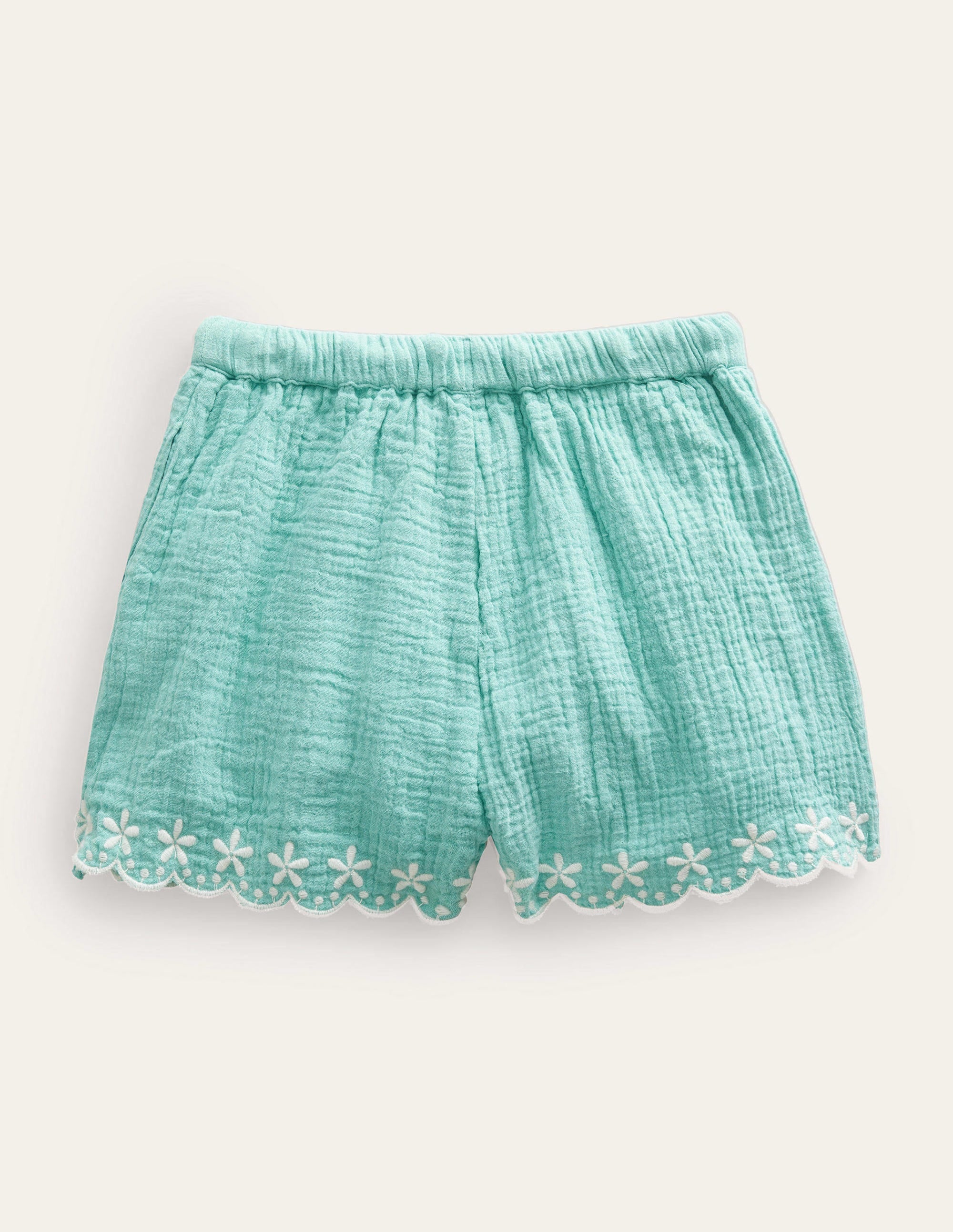 Embroidered Hem Shorts-Aqua Sea - Image 2