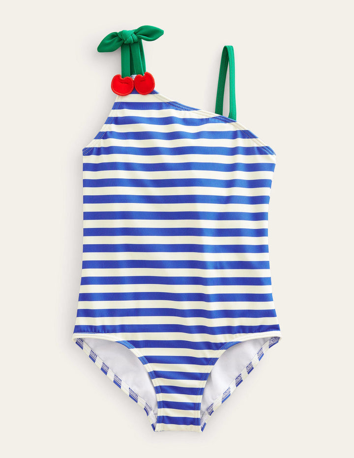 Cherry Strap Swimsuit-Cabana Blue and Ivory Stripe
