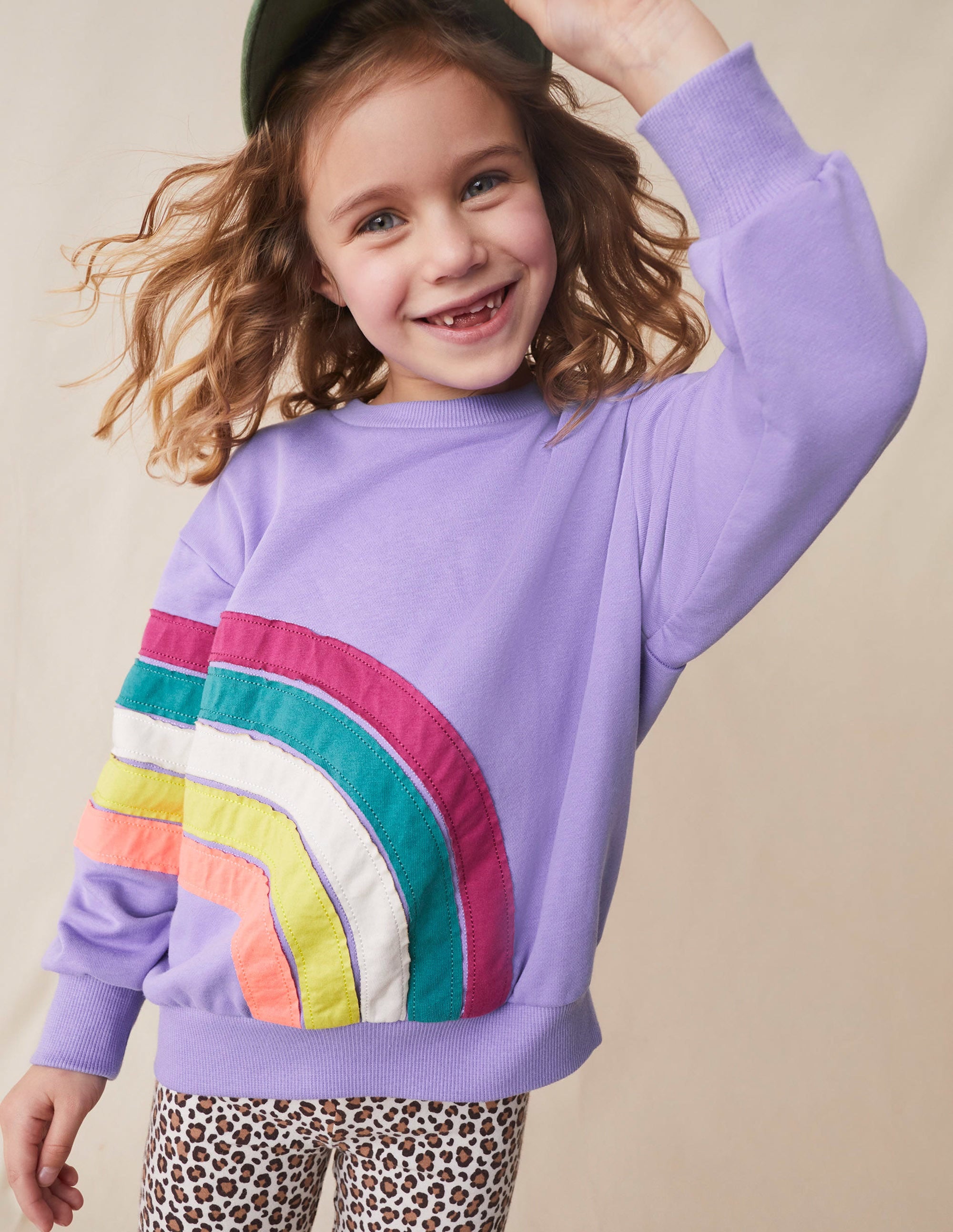 Rainbow Appliqué Sweatshirt-Lavender - Image 4