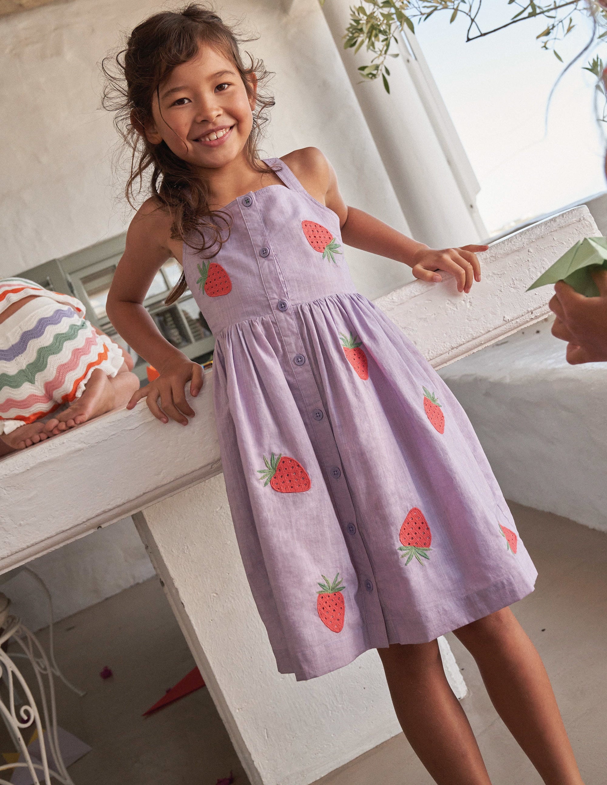 Button Through Pinafore Dress-Misty Lavender - Image 4