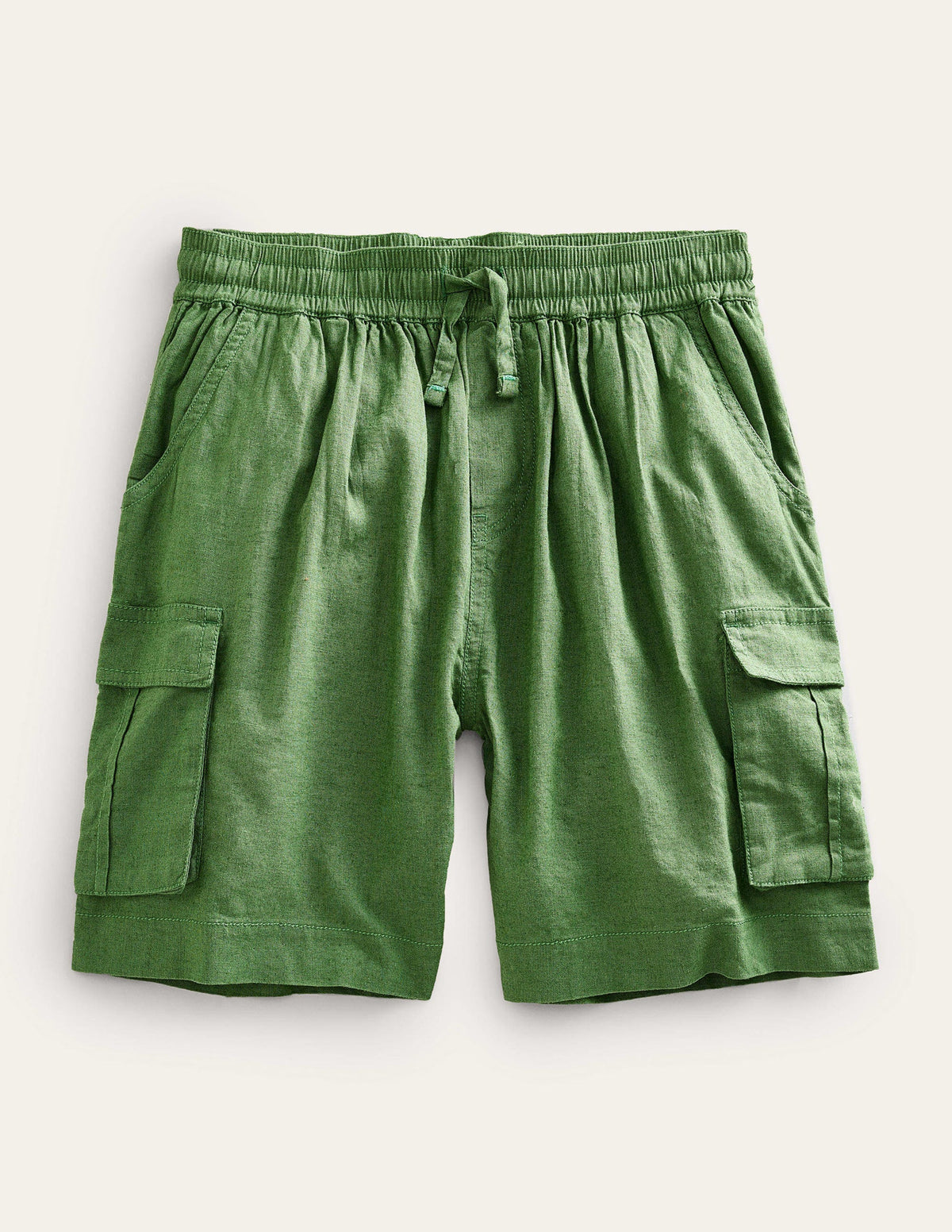 Linen Cotton Cargo Shorts-Khaki Green - Image 1