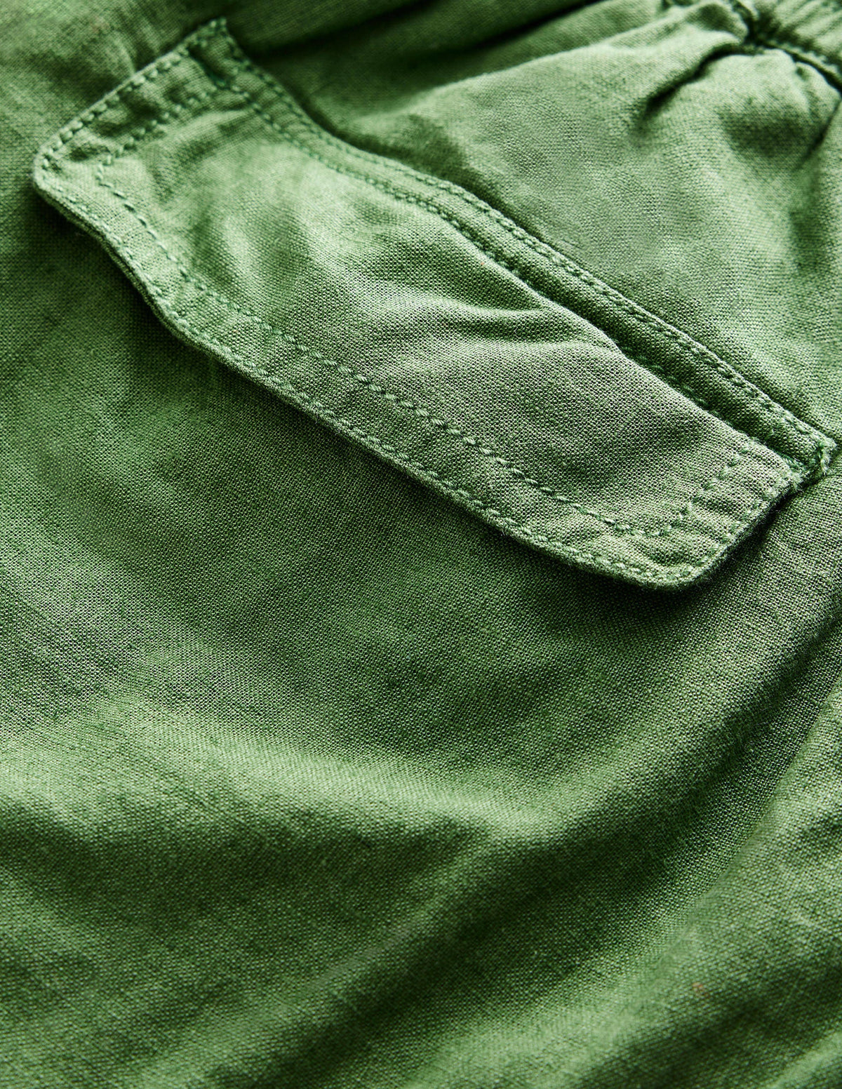 Linen Cotton Cargo Shorts-Khaki Green-3