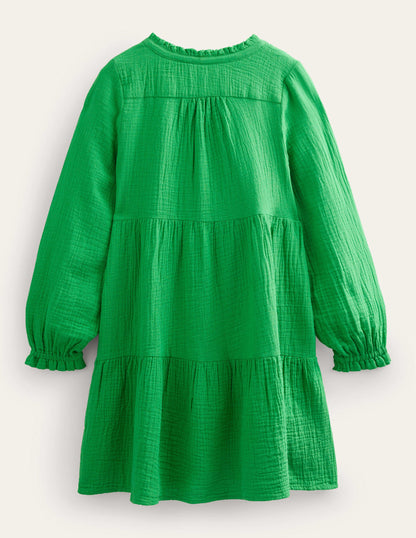 Double Cloth Tiered Dress-Bright Green-2
