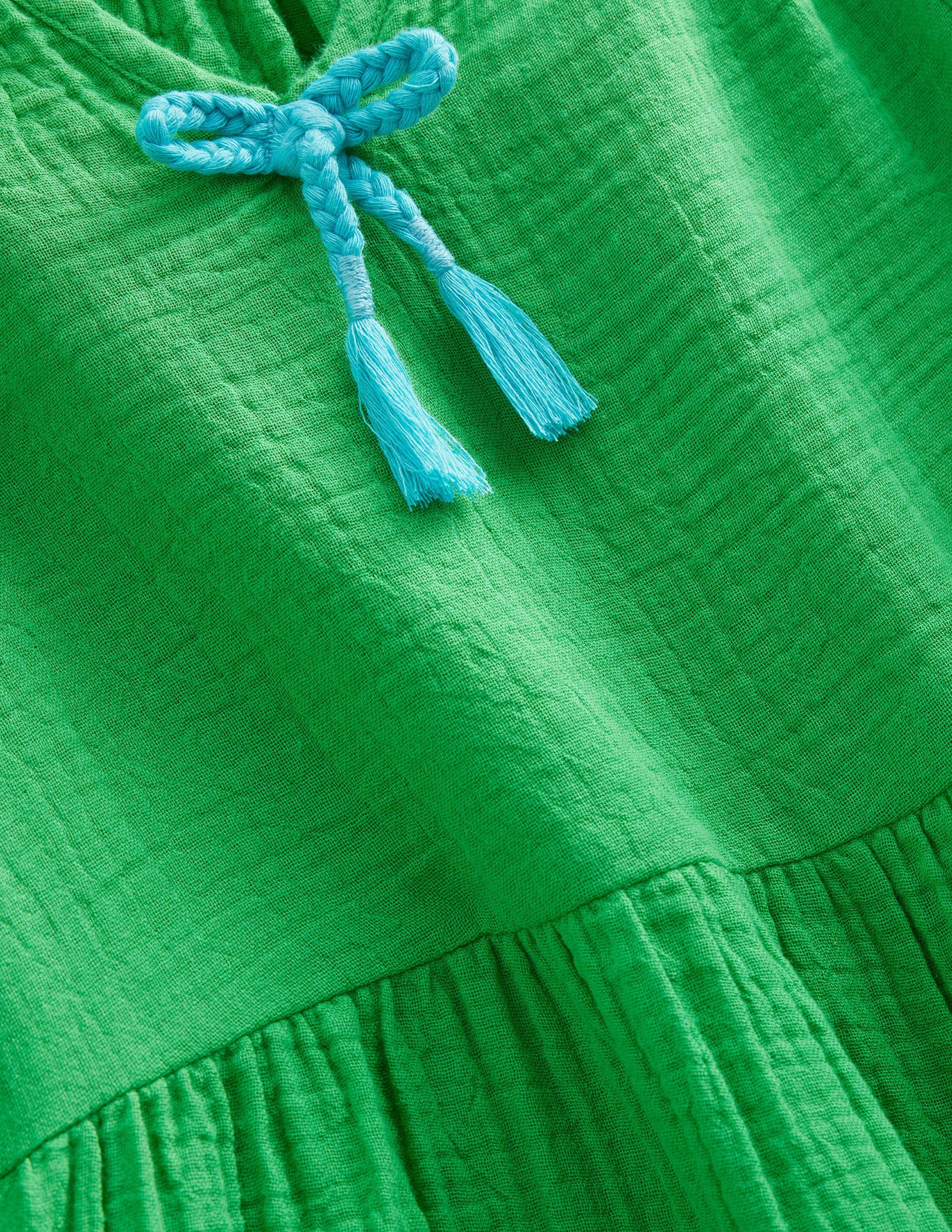 Double Cloth Tiered Dress-Bright Green-3