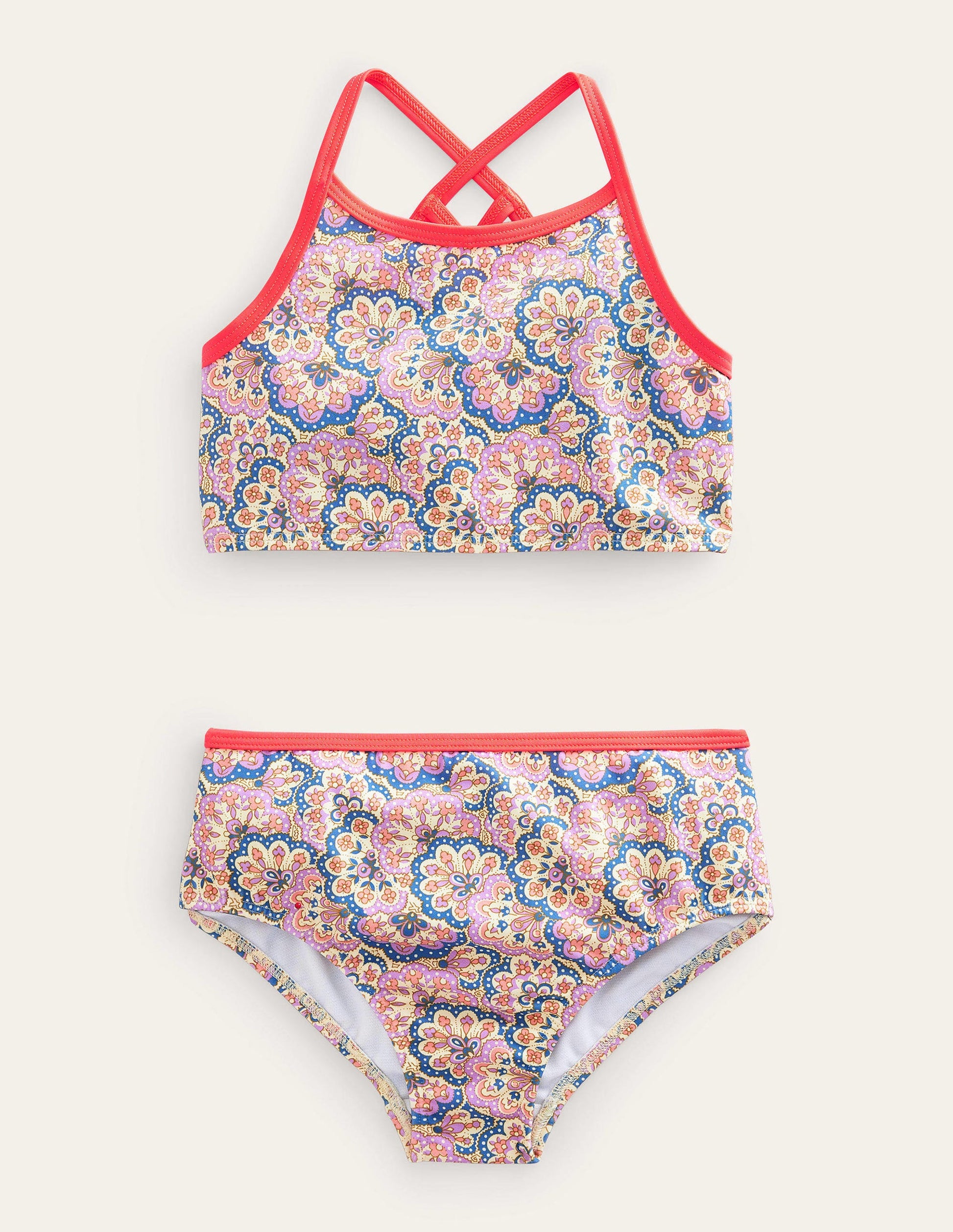High Neck Bikini-Lupin and Peach Paisley-1