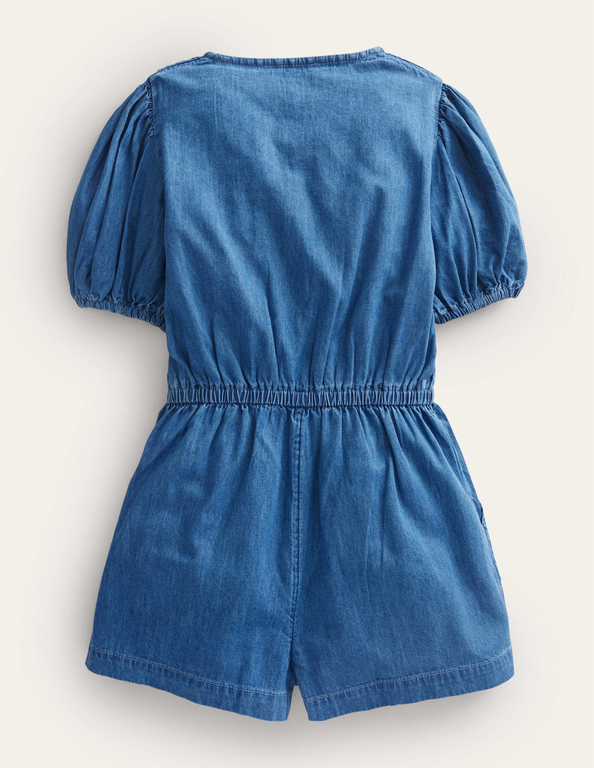 Denim Embroidered Playsuit-Mid Vintage Denim-2