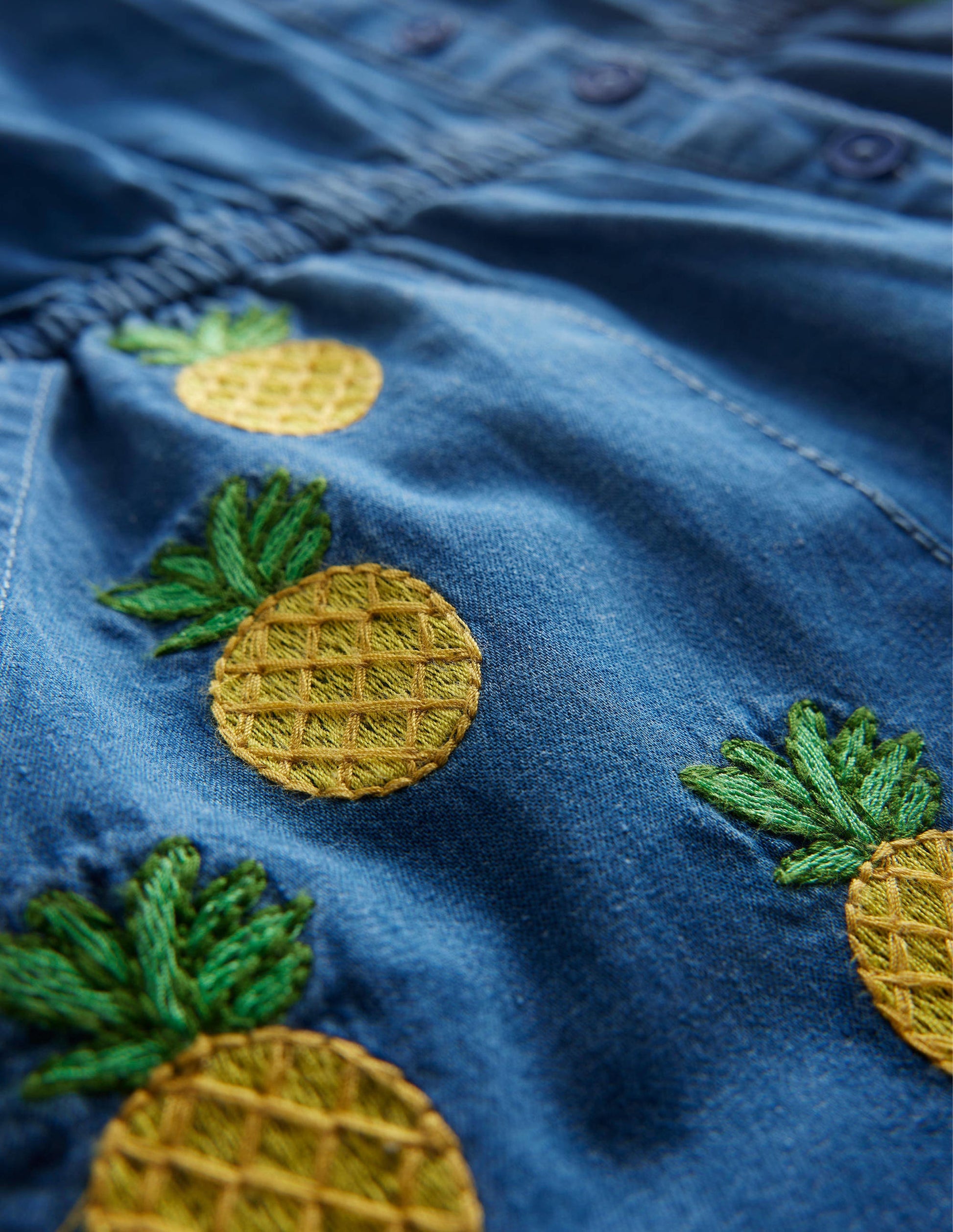 Denim Embroidered Playsuit-Mid Vintage Denim-3