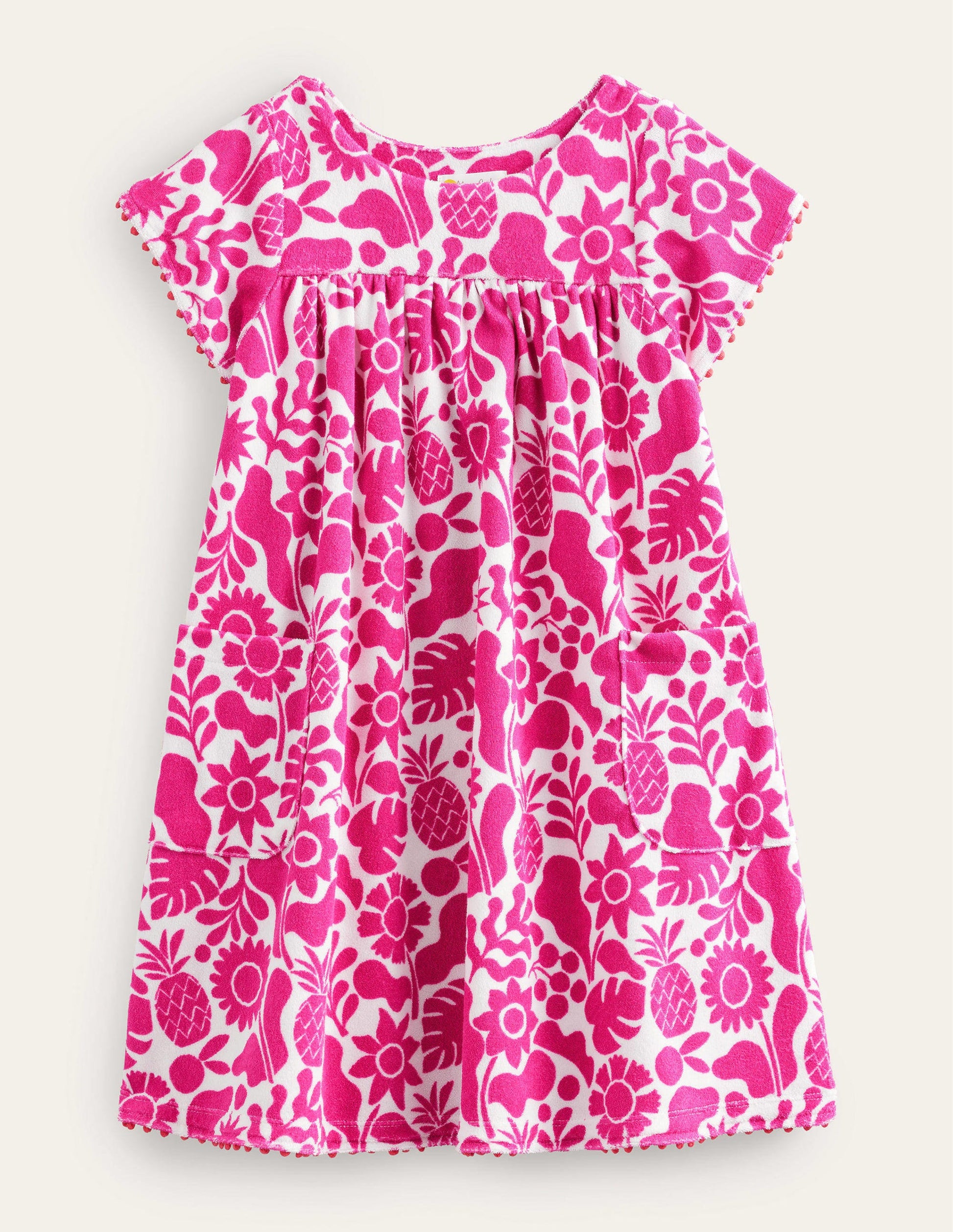 Printed Towelling Dress-Amazing Pink Holiday Floral-1