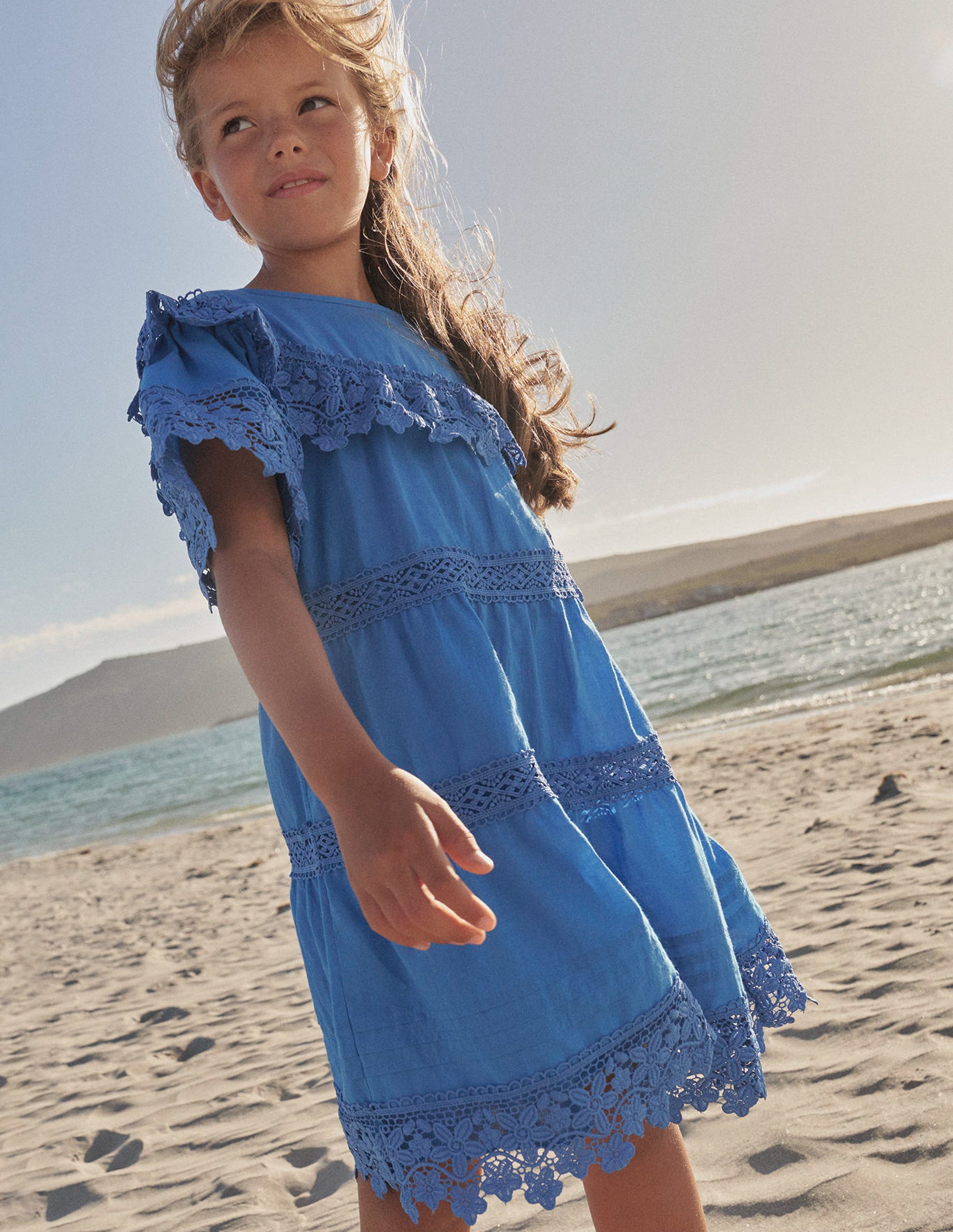 Lace Tiered Dress-Cabana Blue - Image 4