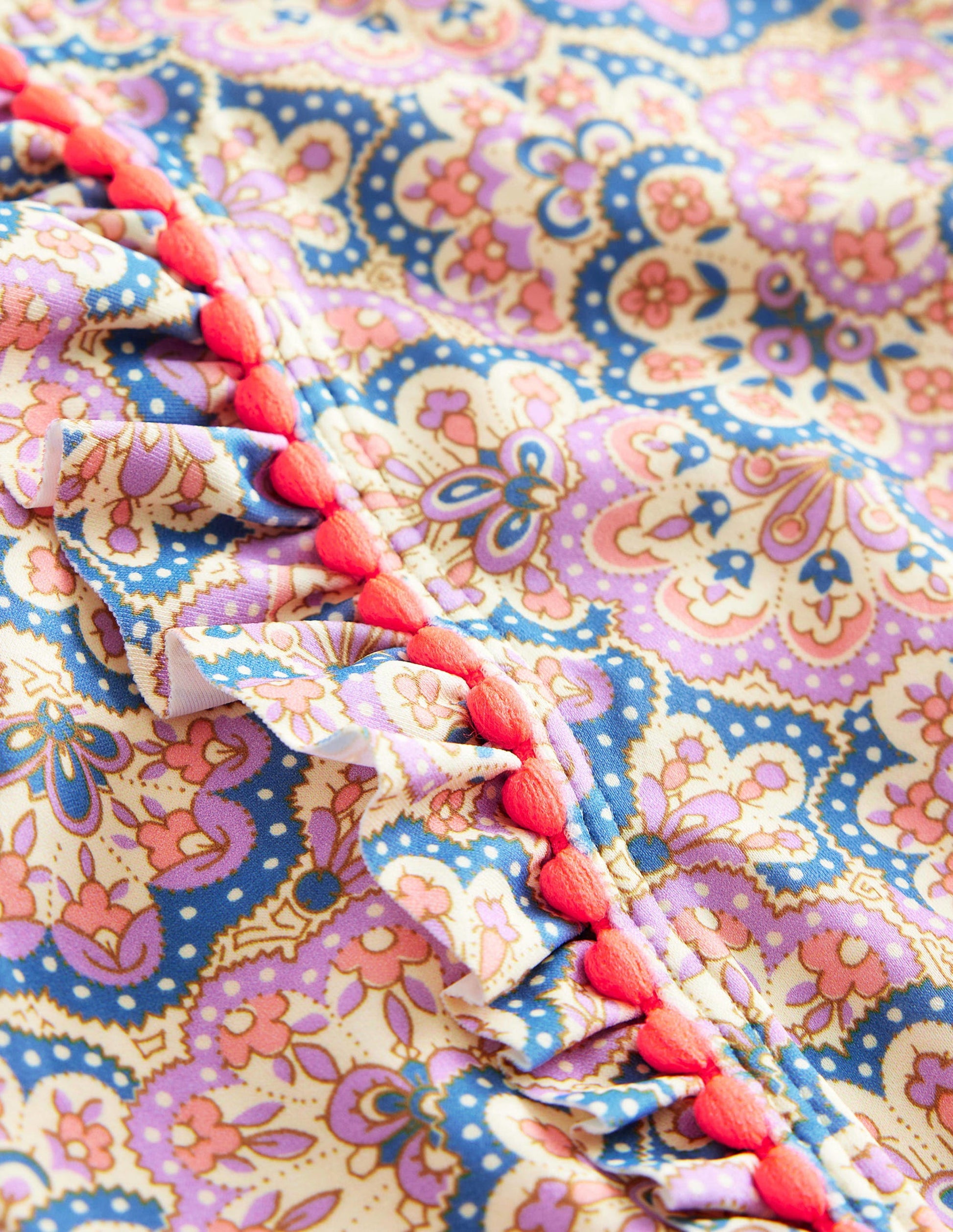 Long Sleeve Trim Swimsuit-Lupin and Peach Sorbet Paisley-3