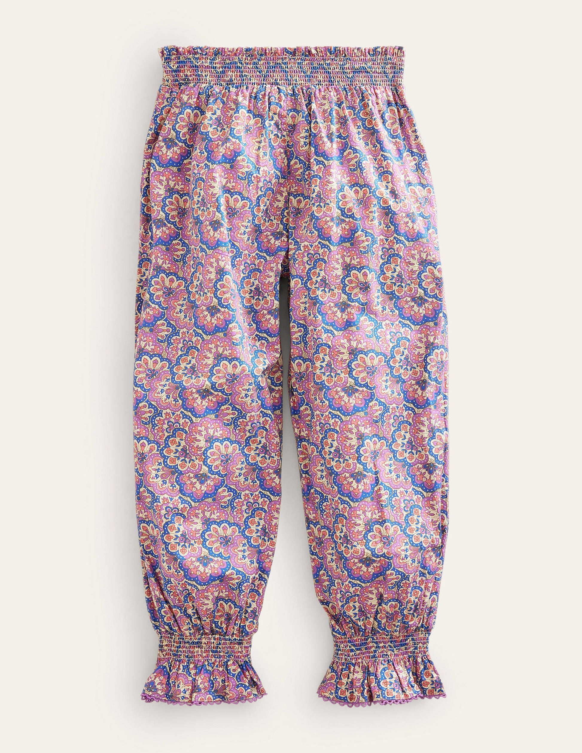 Printed Balloon Leg Trousers-Lupin and Peach Paisley-2