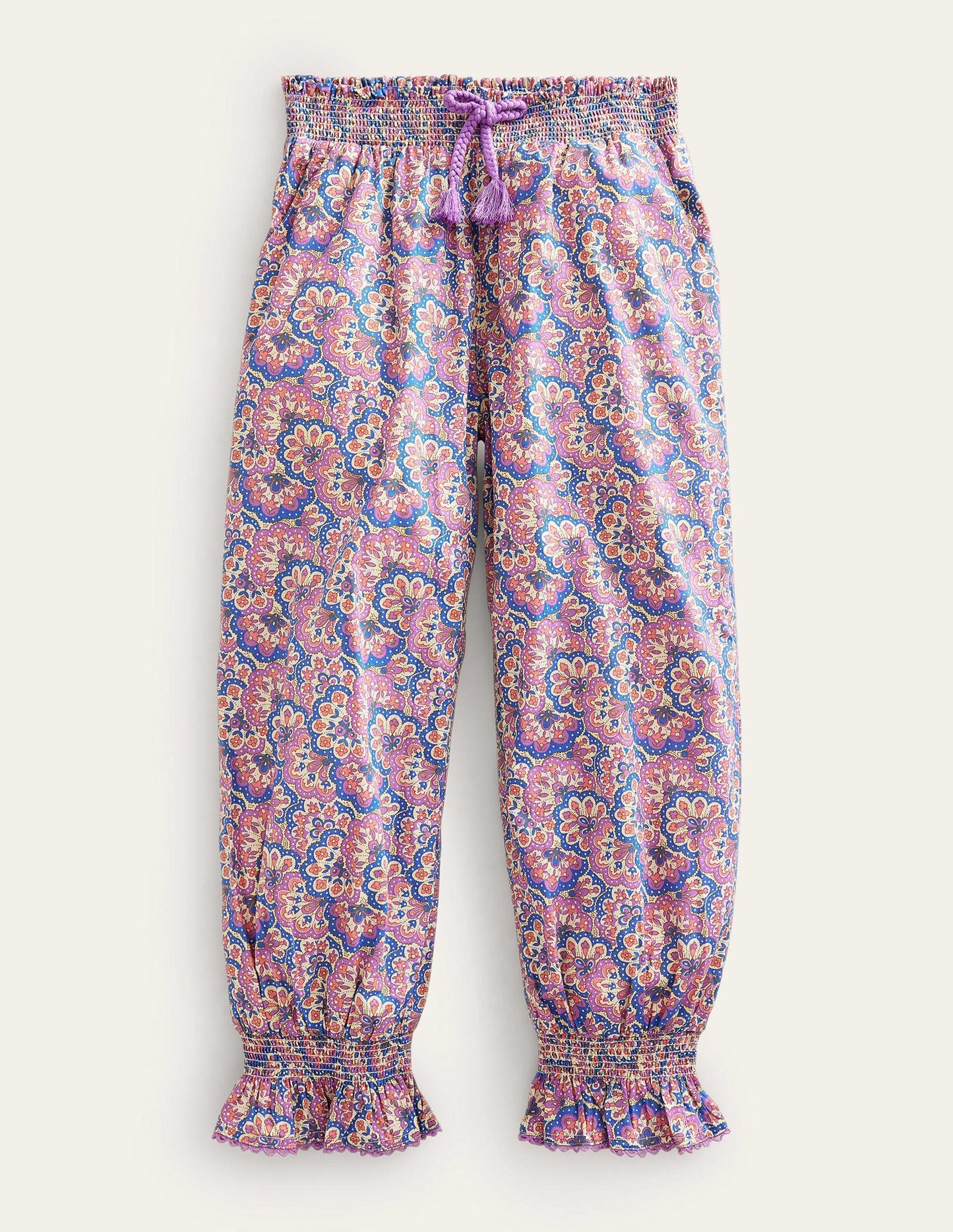 Printed Balloon Leg Trousers-Lupin and Peach Paisley
