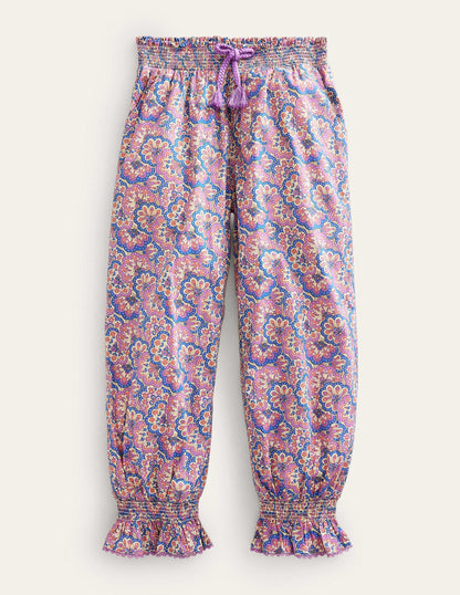 Printed Balloon Leg Trousers-Lupin and Peach Paisley-1