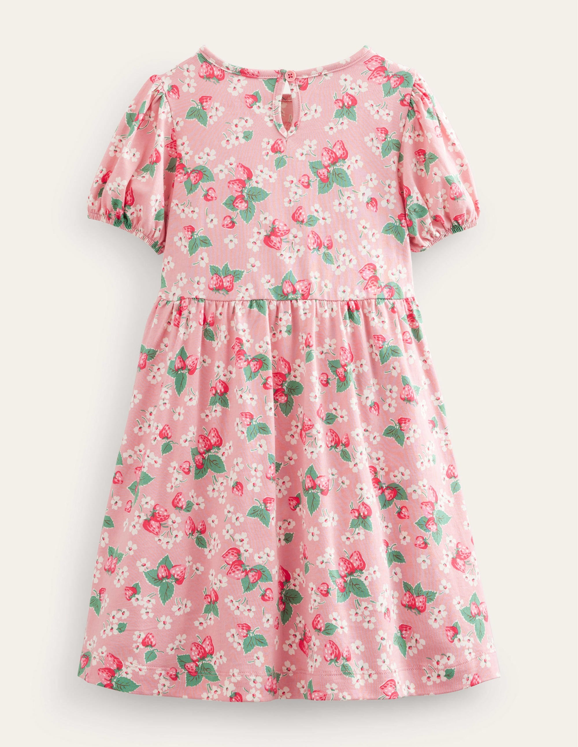 Puff Sleeve Dress-Almond Pink Strawberries - Image 2