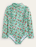 Long Sleeve Print Swimsuit-Aqua Sea Strawberry Ditsy