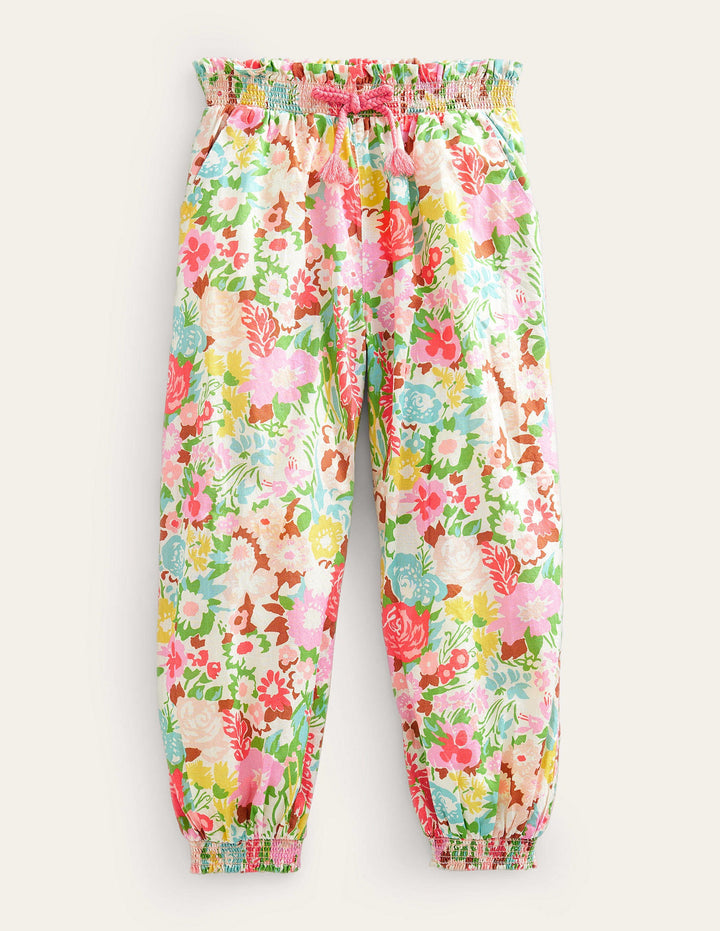 Cuffed Holiday Trousers-Multi Painterly Floral