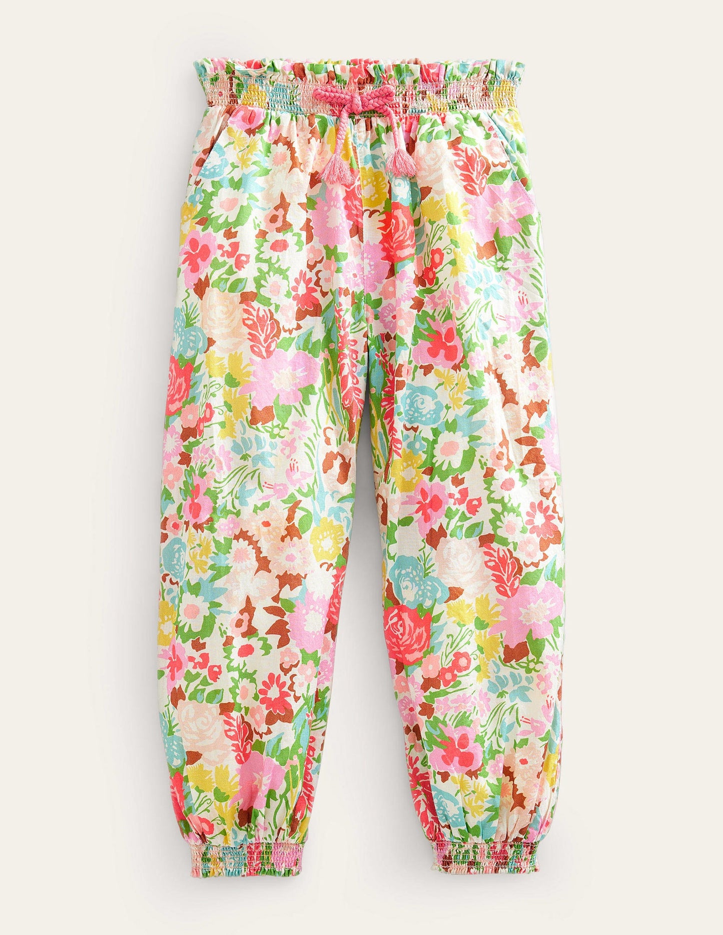 Cuffed Holiday Trousers-Multi Painterly Floral