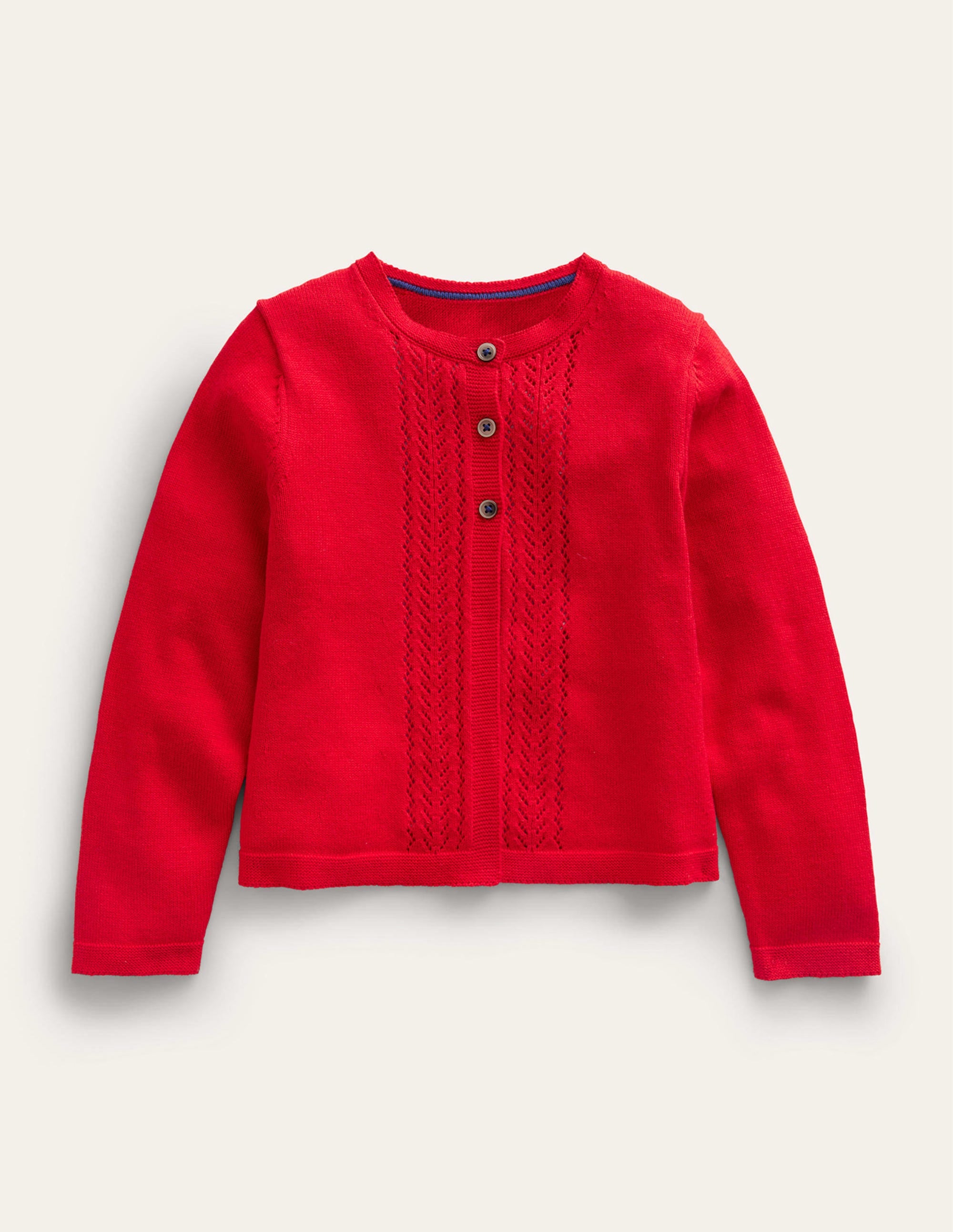 Pointelle Cotton Cardigan-Brilliant Red - Image 1