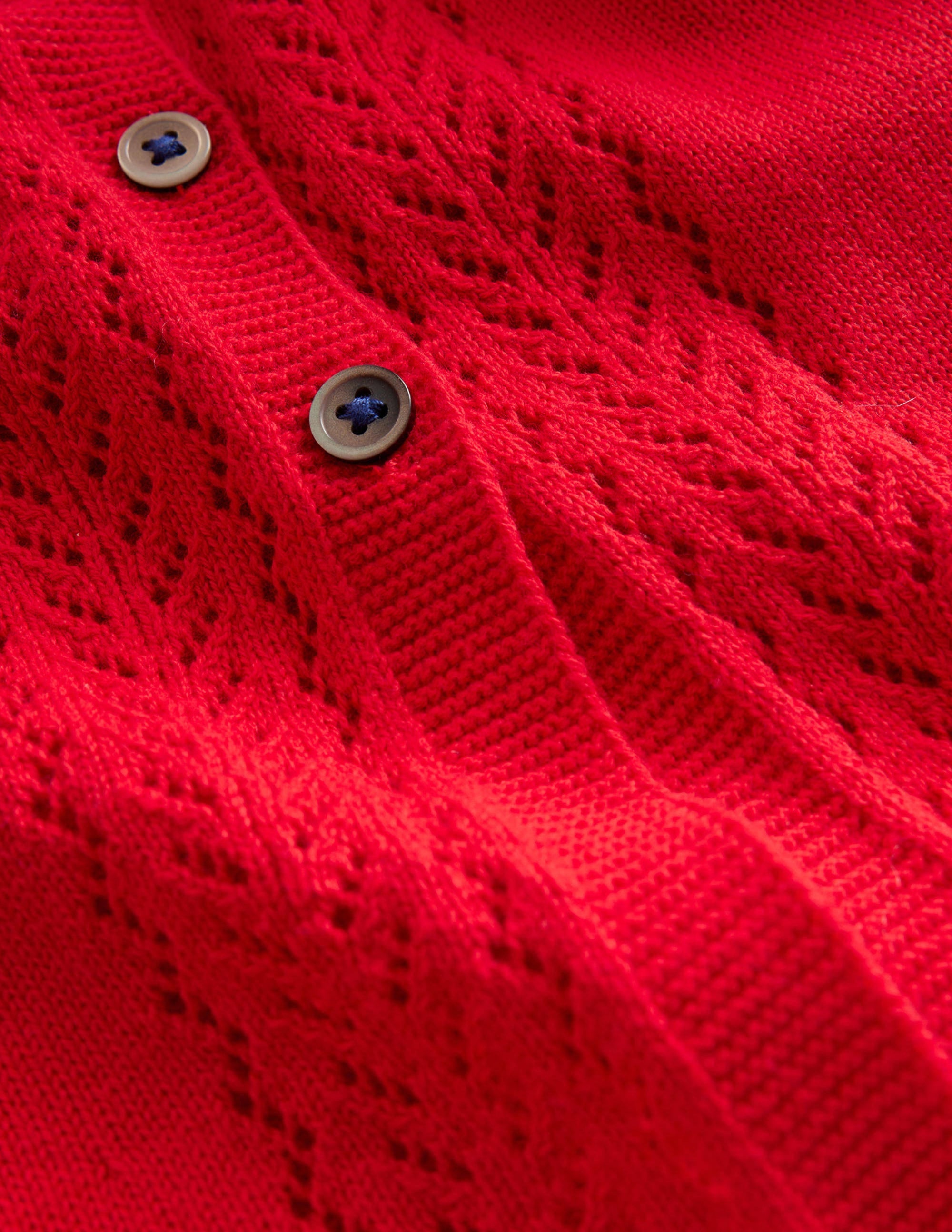 Pointelle Cotton Cardigan-Brilliant Red - Image 3
