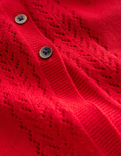 Pointelle Cotton Cardigan-Brilliant Red