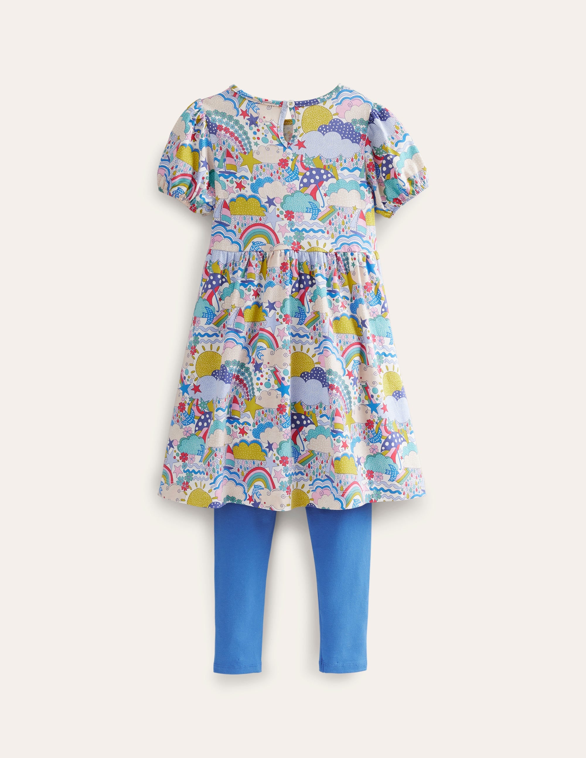 Puff Dress and Legging Set-Multi Weather and Blue - Image 2
