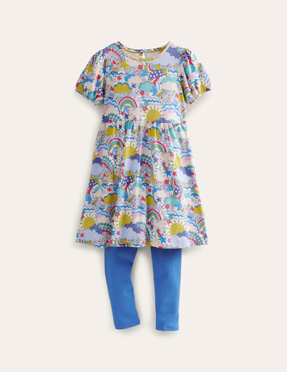 Puff Dress and Legging Set-Multi Weather and Blue