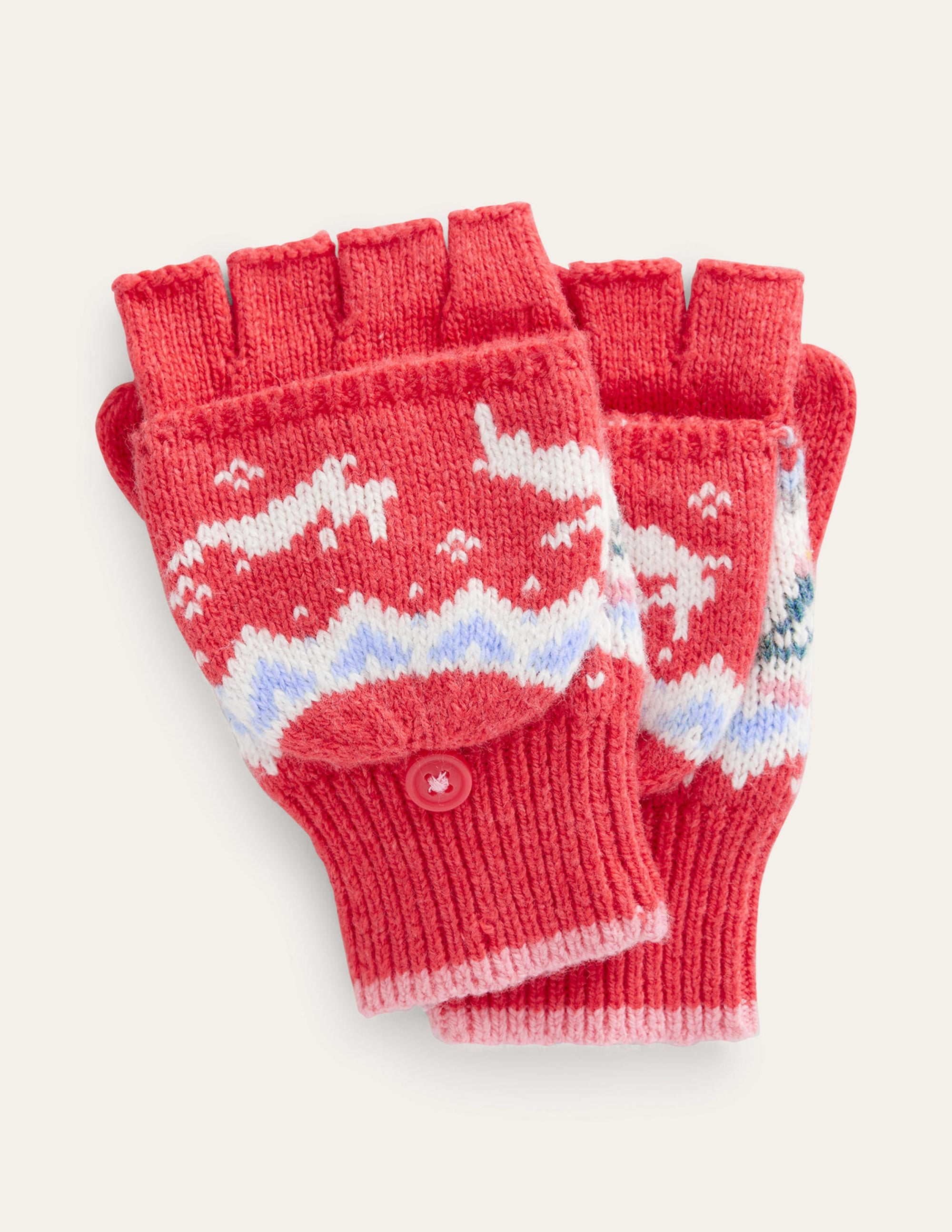 Fair Isle Knitted Mittens-Rose Pink - Image 1