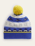 Fair Isle Knitted Beanie-Dark Cobalt Blue Sharks